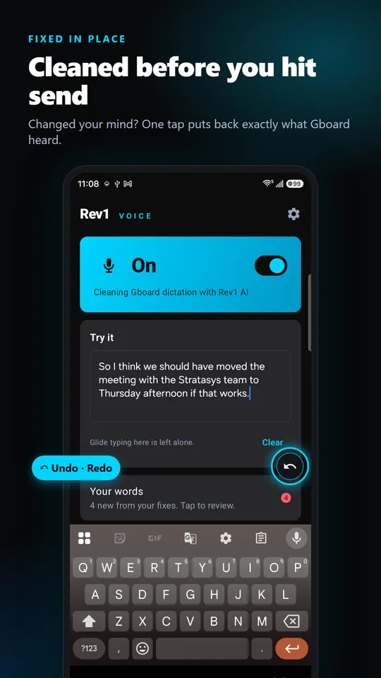 Cleaned message with the Undo button