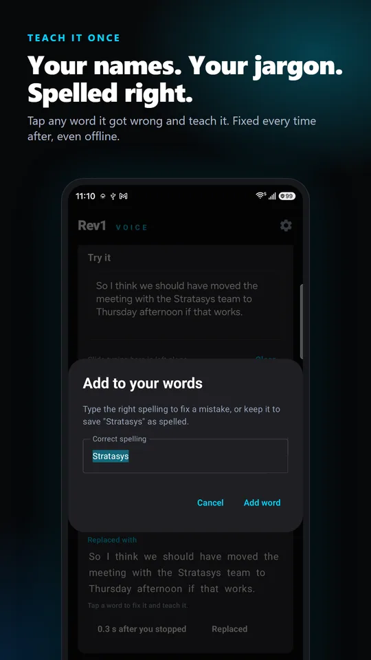 Add to your words dialog teaching the spelling Stratasys