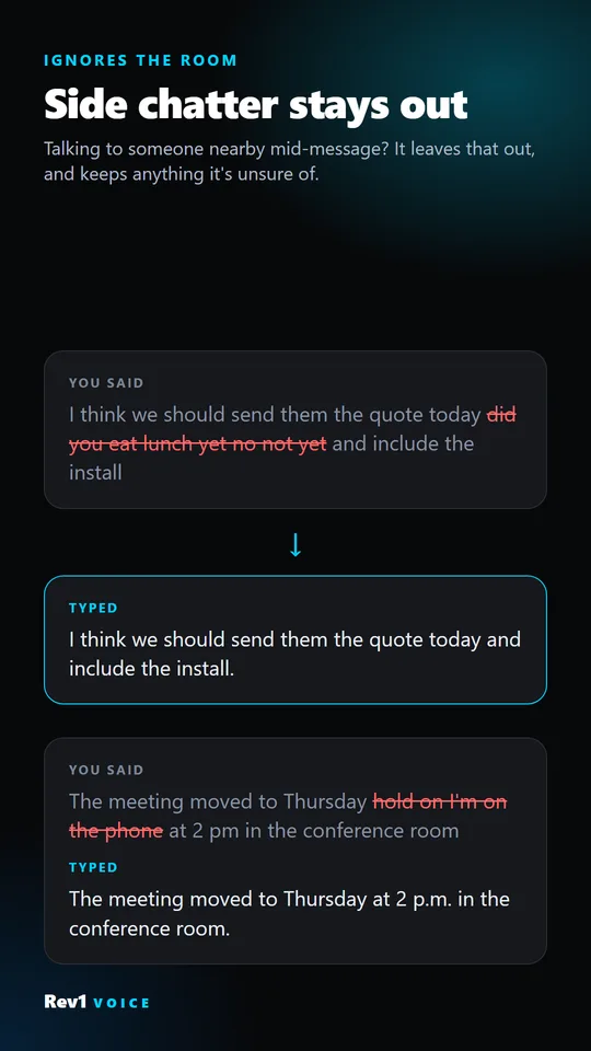 Side conversation removed from a dictated message